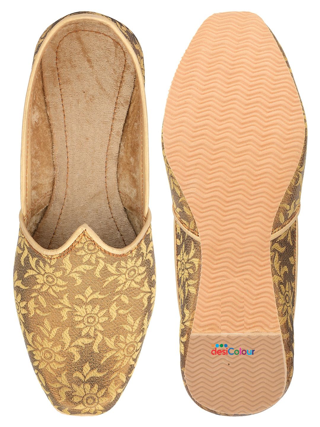 DESI COLOUR Mens Gold Ethnic Footwear/Punjabi Jutti