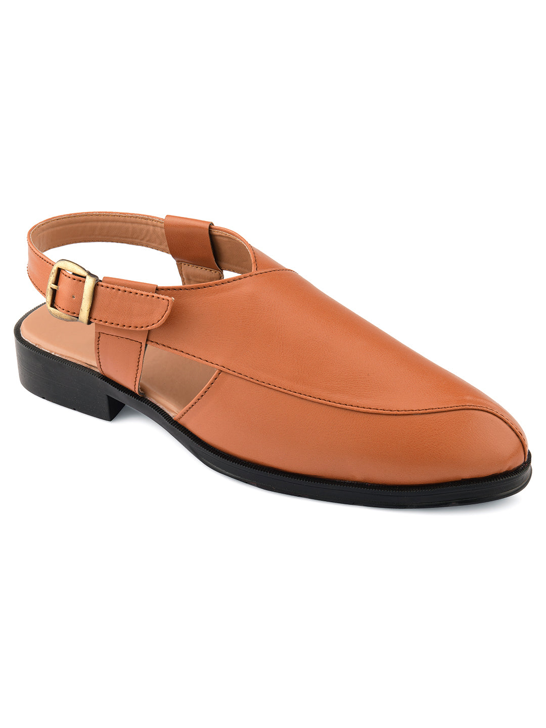 DESI COLOUR Mens Tan Ethnic Peshawari Sandals