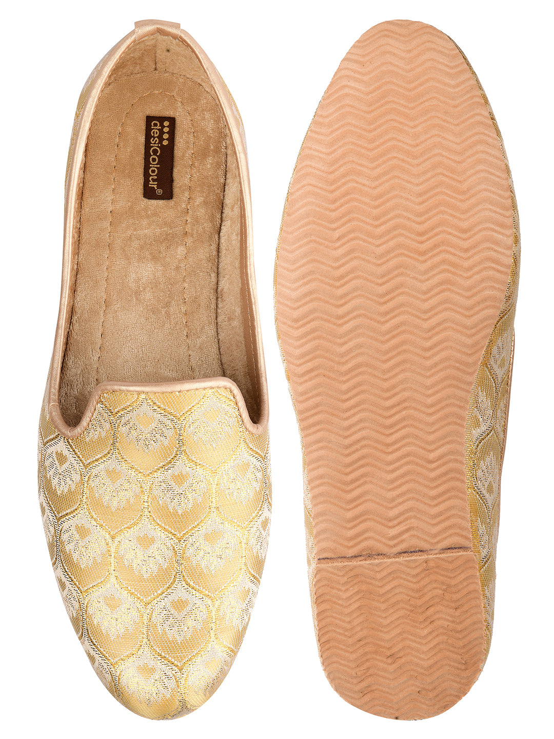 DESI COLOUR Mens Gold Ethnic Footwear/Punjabi Jutti