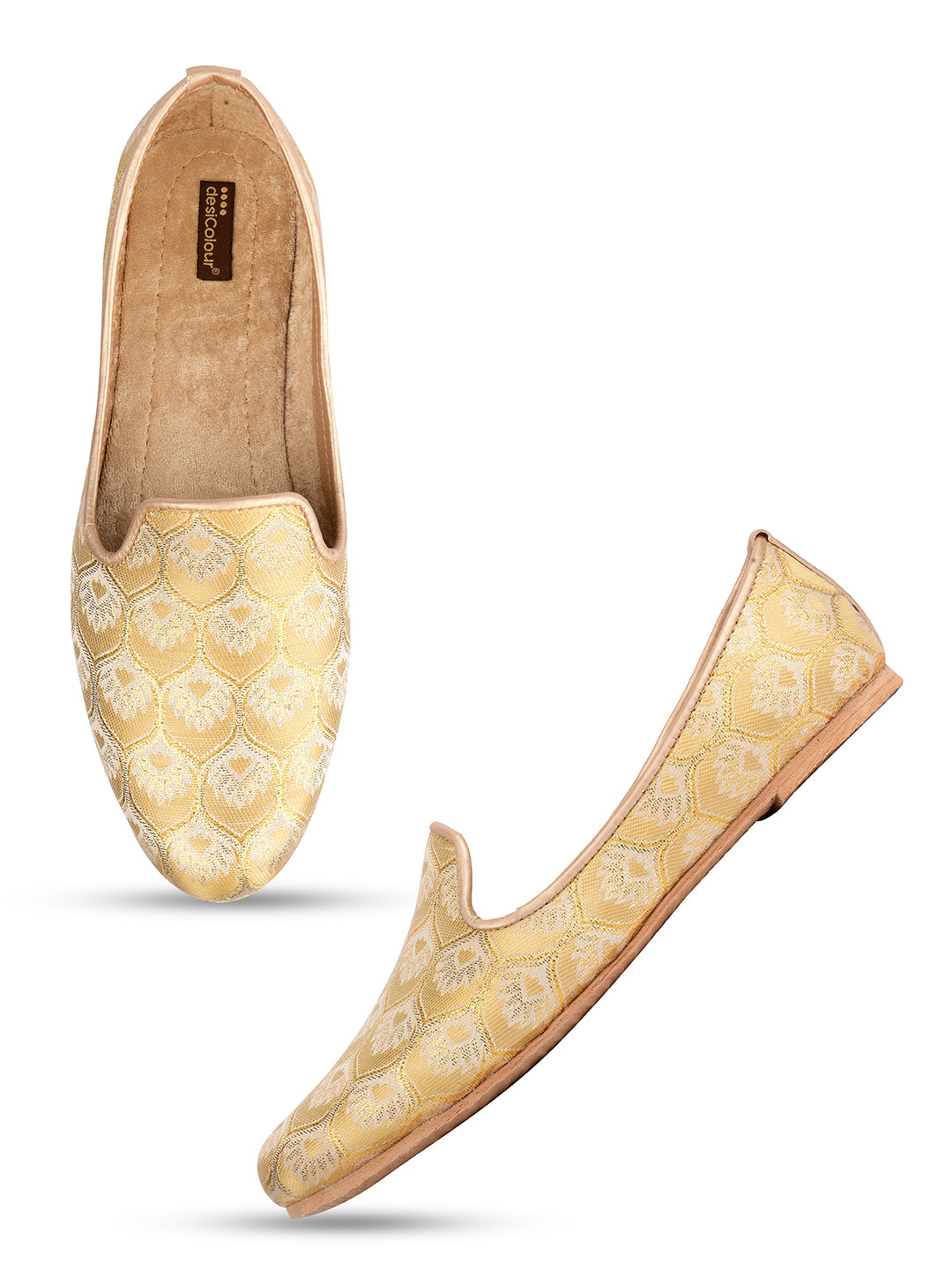 DESI COLOUR Mens Gold Ethnic Footwear/Punjabi Jutti