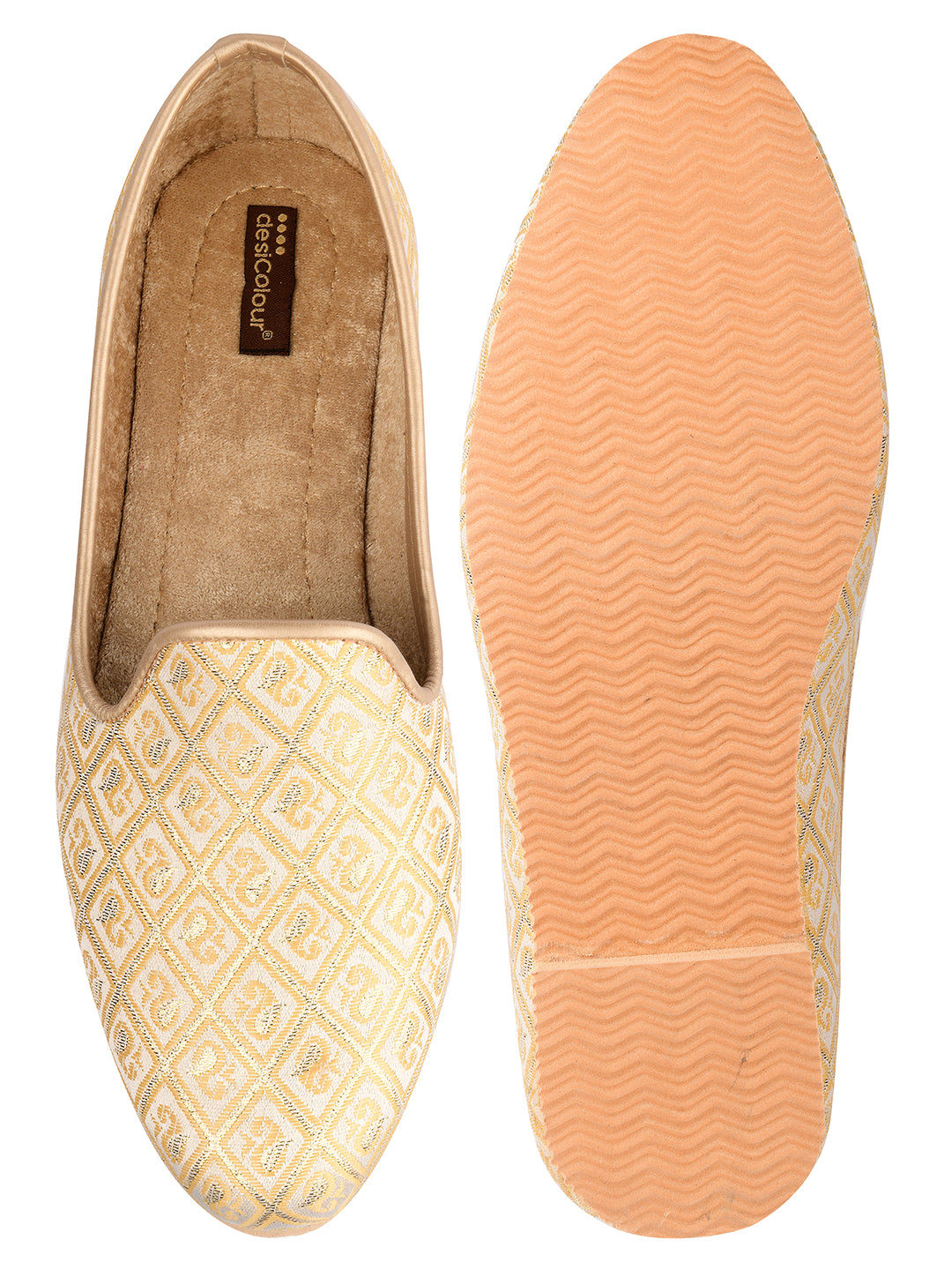 DESI COLOUR Mens Gold Ethnic Footwear/Punjabi Jutti