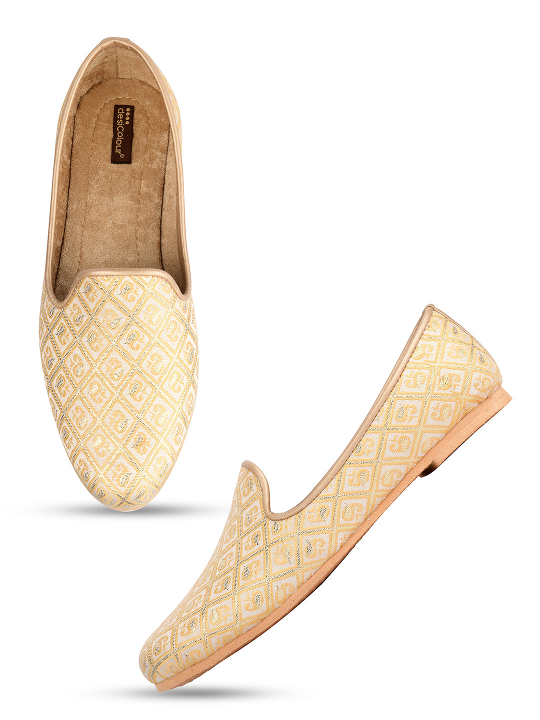 DESI COLOUR Mens Gold Ethnic Footwear/Punjabi Jutti
