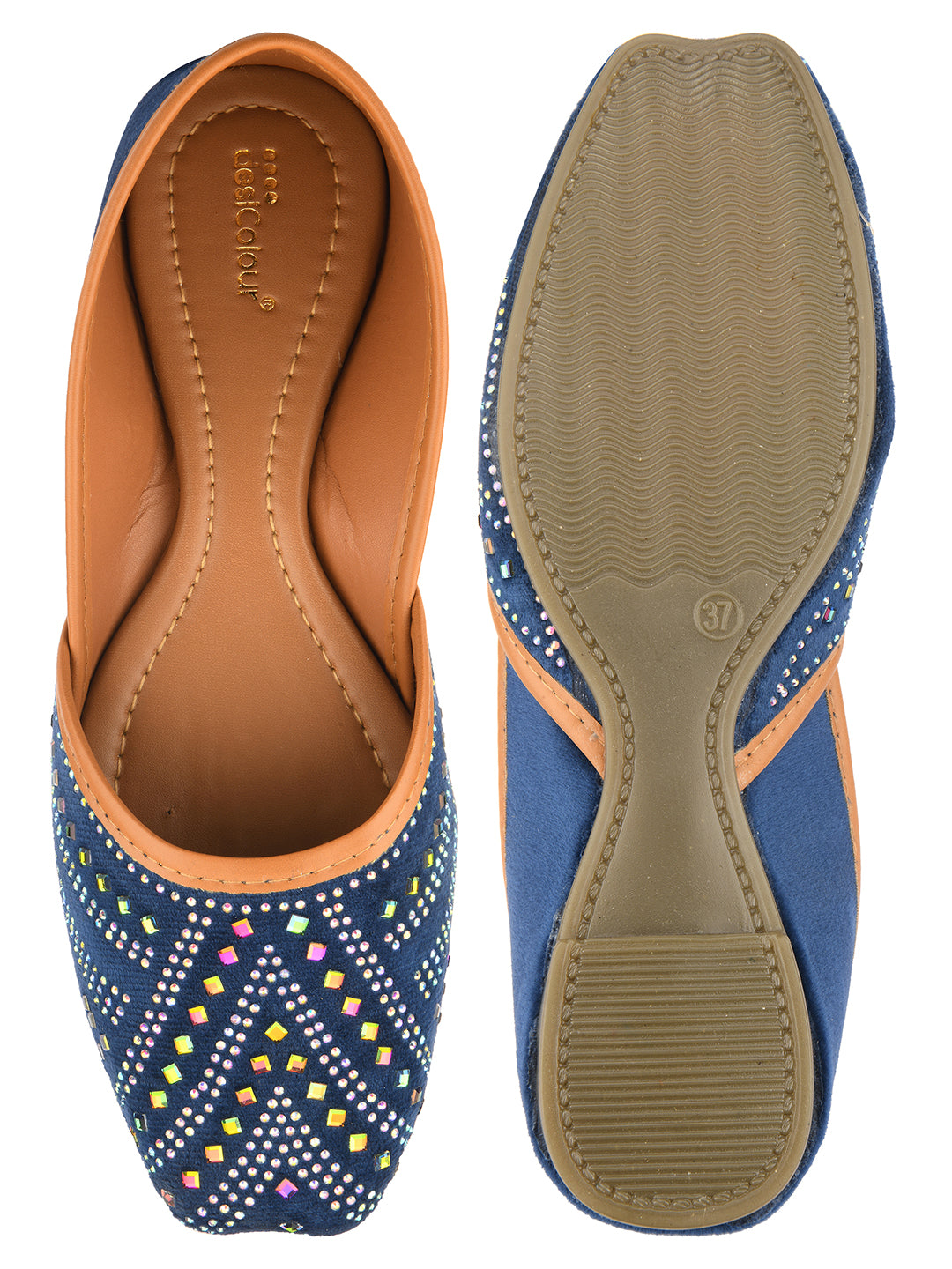 DESI COLOUR Women Blue Ethnic Punjabi Jutti