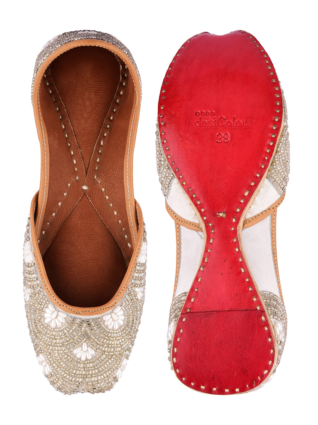 DESI COLOUR Women Silver Ethnic Punjabi Jutti