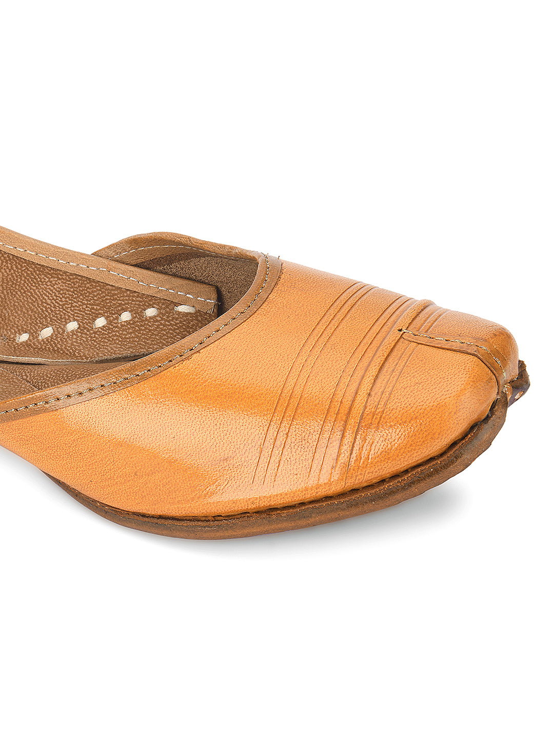 DESI COLOUR Women Tan Ethnic Leather Mojaris Flats