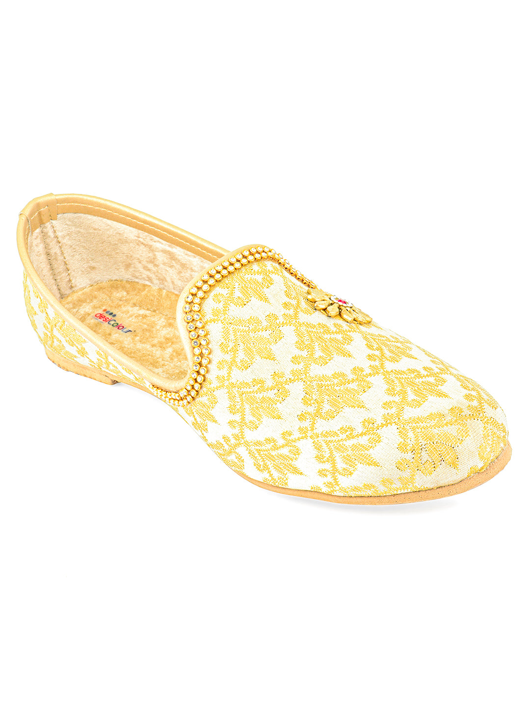 DESI COLOUR Mens Gold Ethnic Footwear/Punjabi Jutti