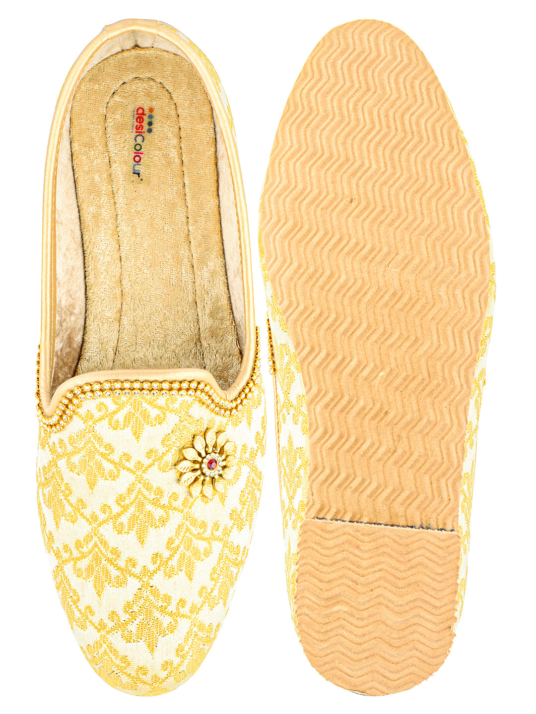 DESI COLOUR Mens Gold Ethnic Footwear/Punjabi Jutti