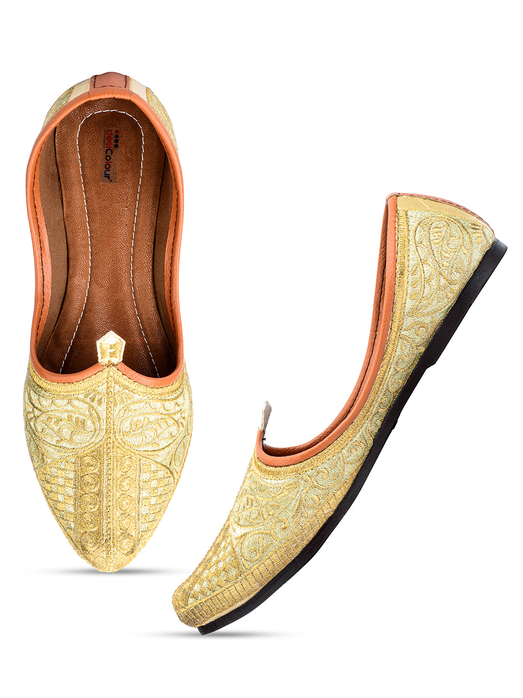 Mens Gold Ethnic Footwear/Punjabi Jutti – Desi Colour