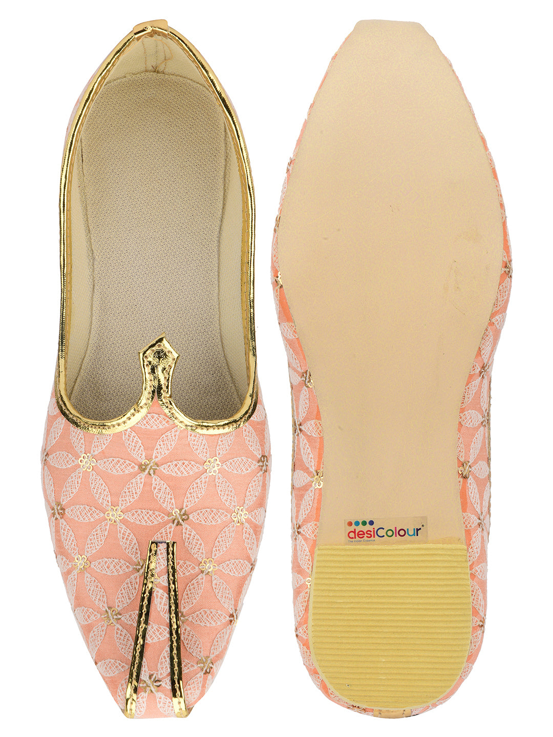 DESI COLOUR Mens Gold Ethnic Footwear/Punjabi Jutti