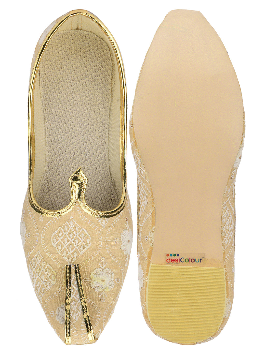 DESI COLOUR Mens Gold Ethnic Footwear/Punjabi Jutti