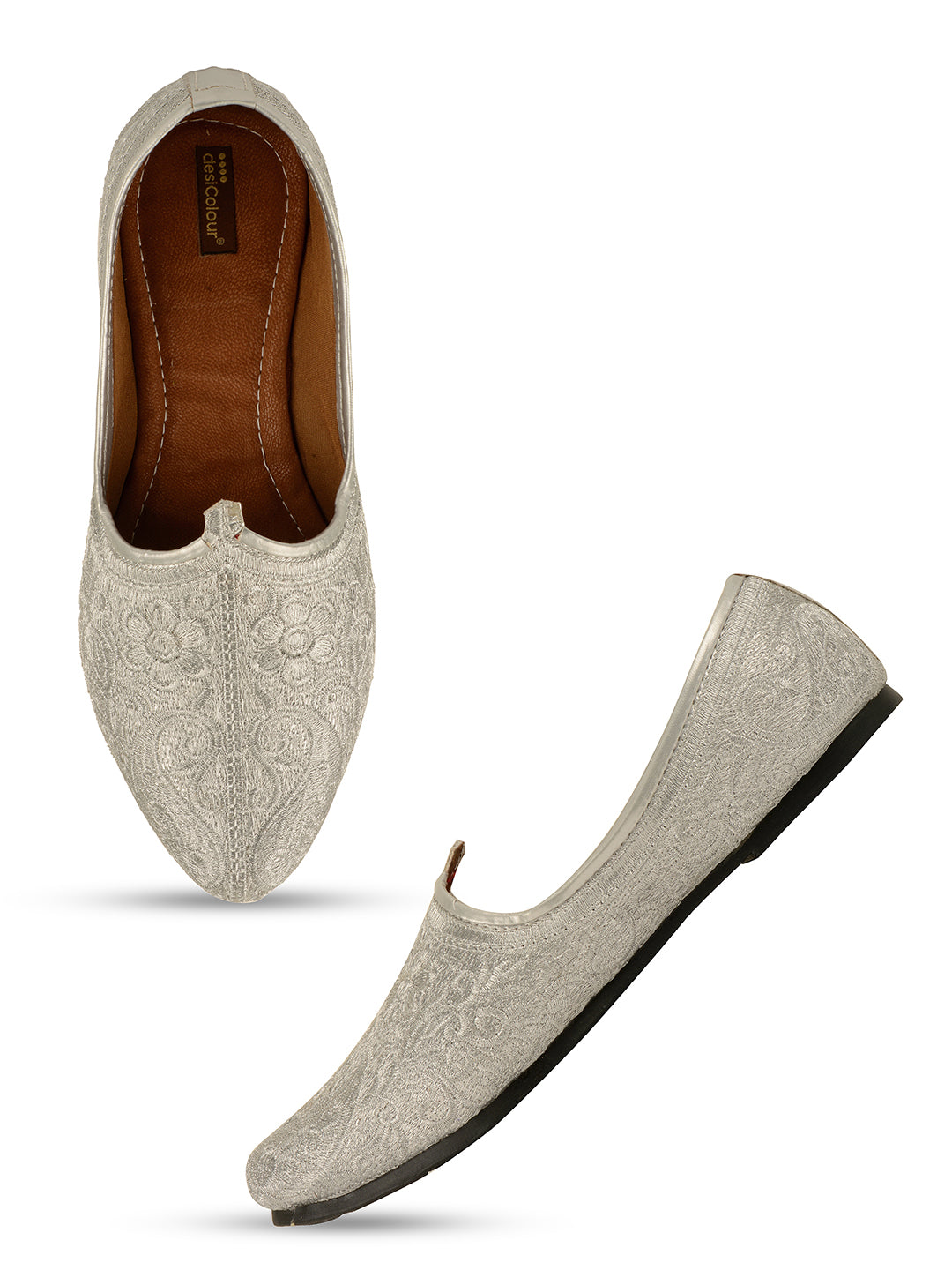 DESI COLOUR Mens Silver Ethnic Footwear/Punjabi Jutti