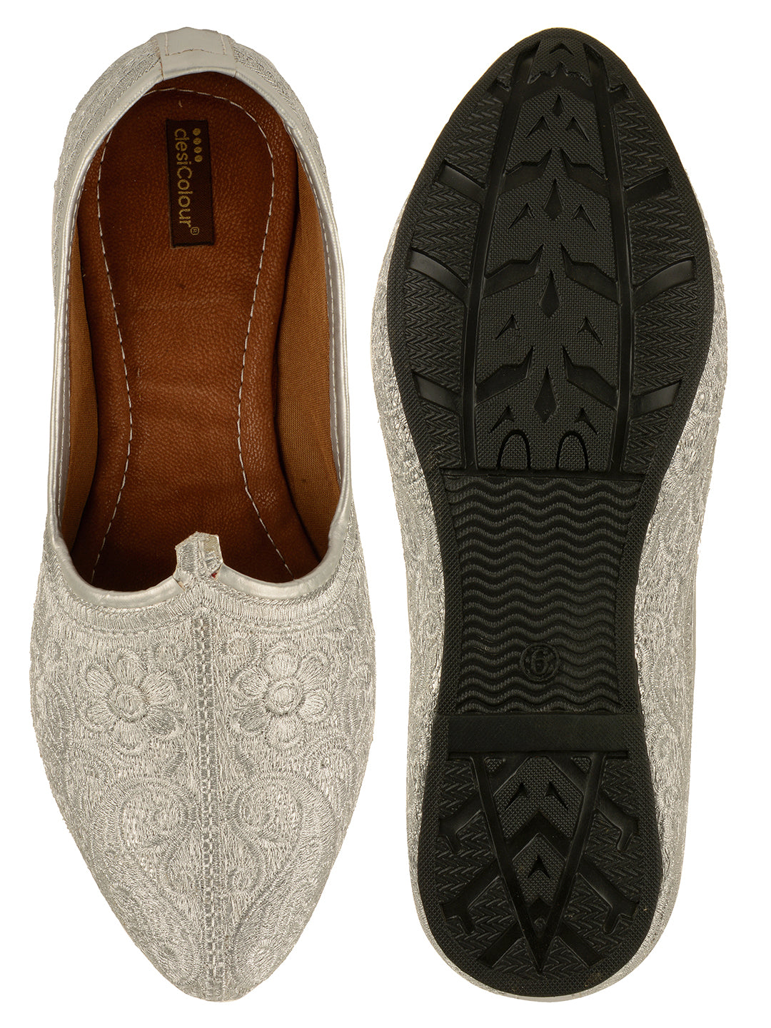 DESI COLOUR Mens Silver Ethnic Footwear/Punjabi Jutti