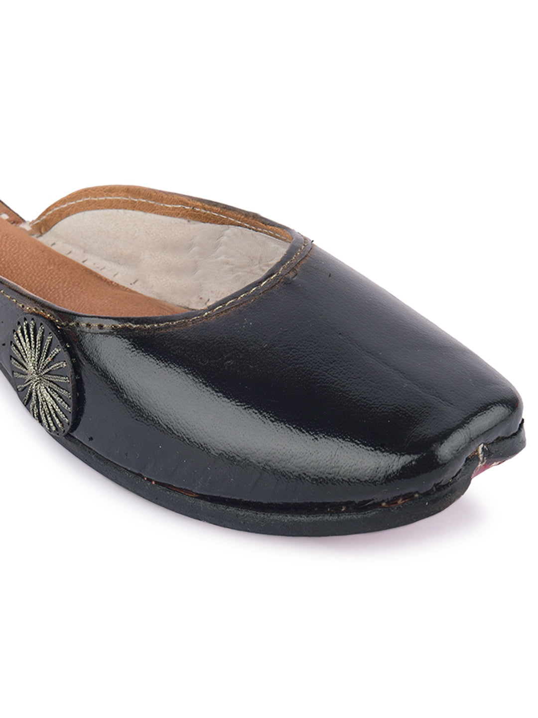 DESI COLOUR Women Black Elegant Leather Ethnic Mules