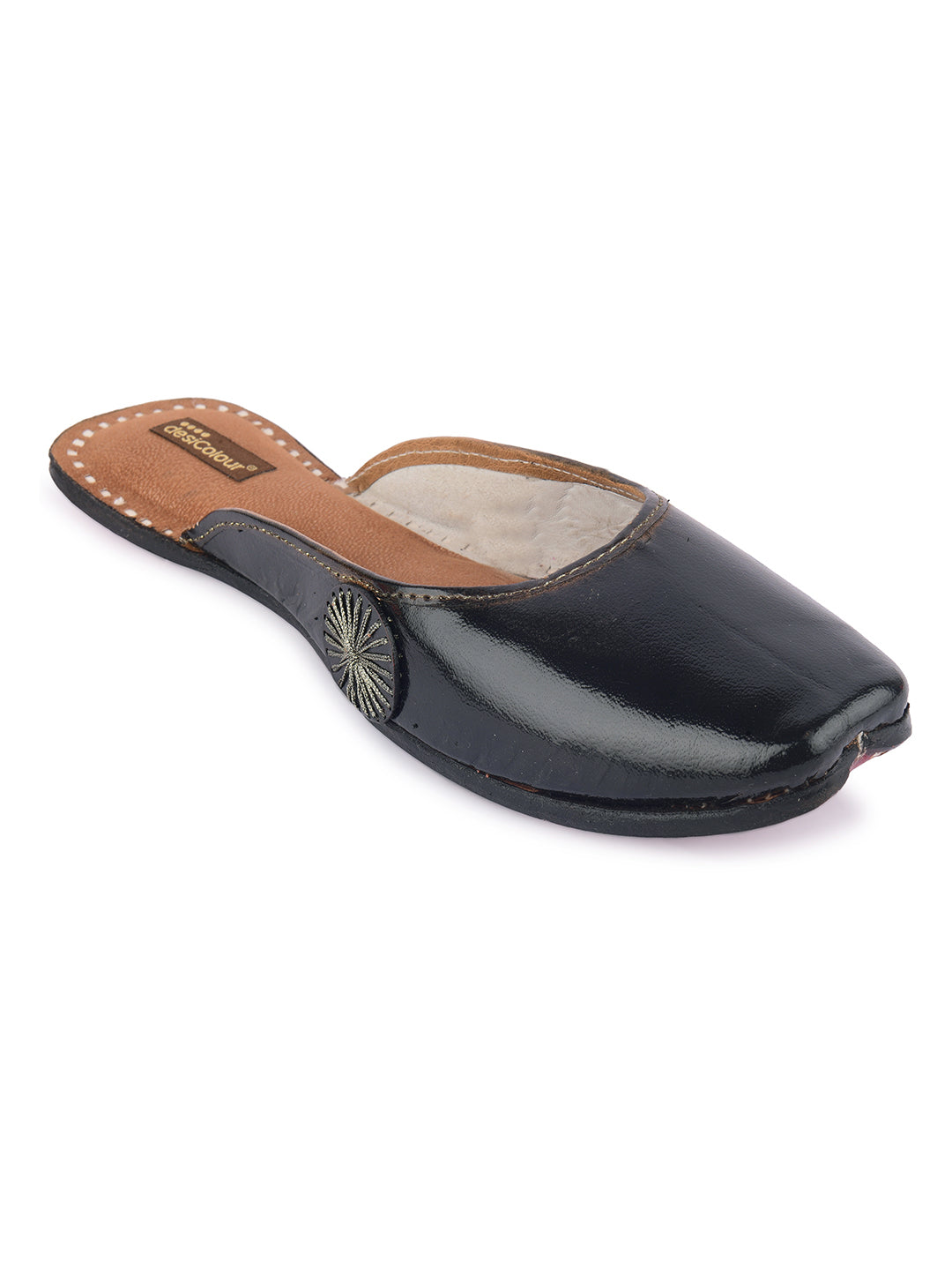 DESI COLOUR Women Black Elegant Leather Ethnic Mules