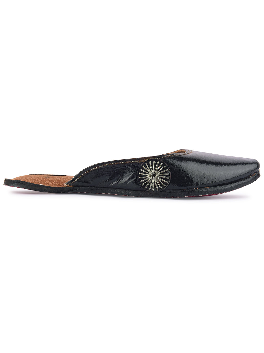 DESI COLOUR Women Black Elegant Leather Ethnic Mules