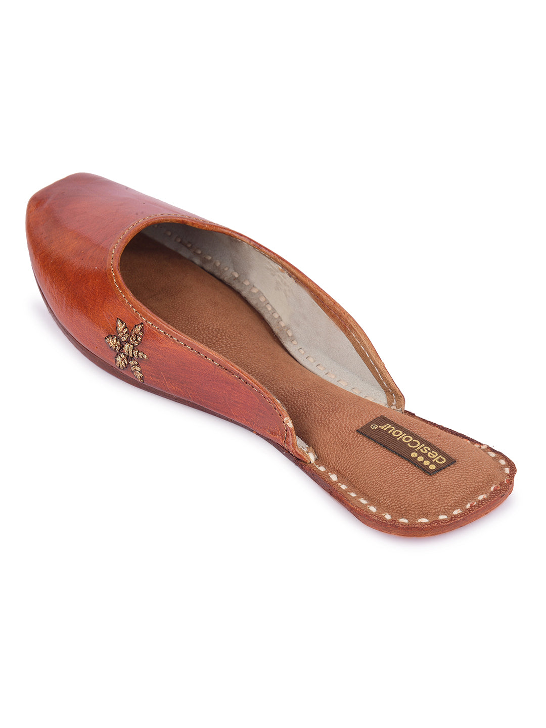 DESI COLOUR Women Dark Brown Elegant Leather Ethnic Mules