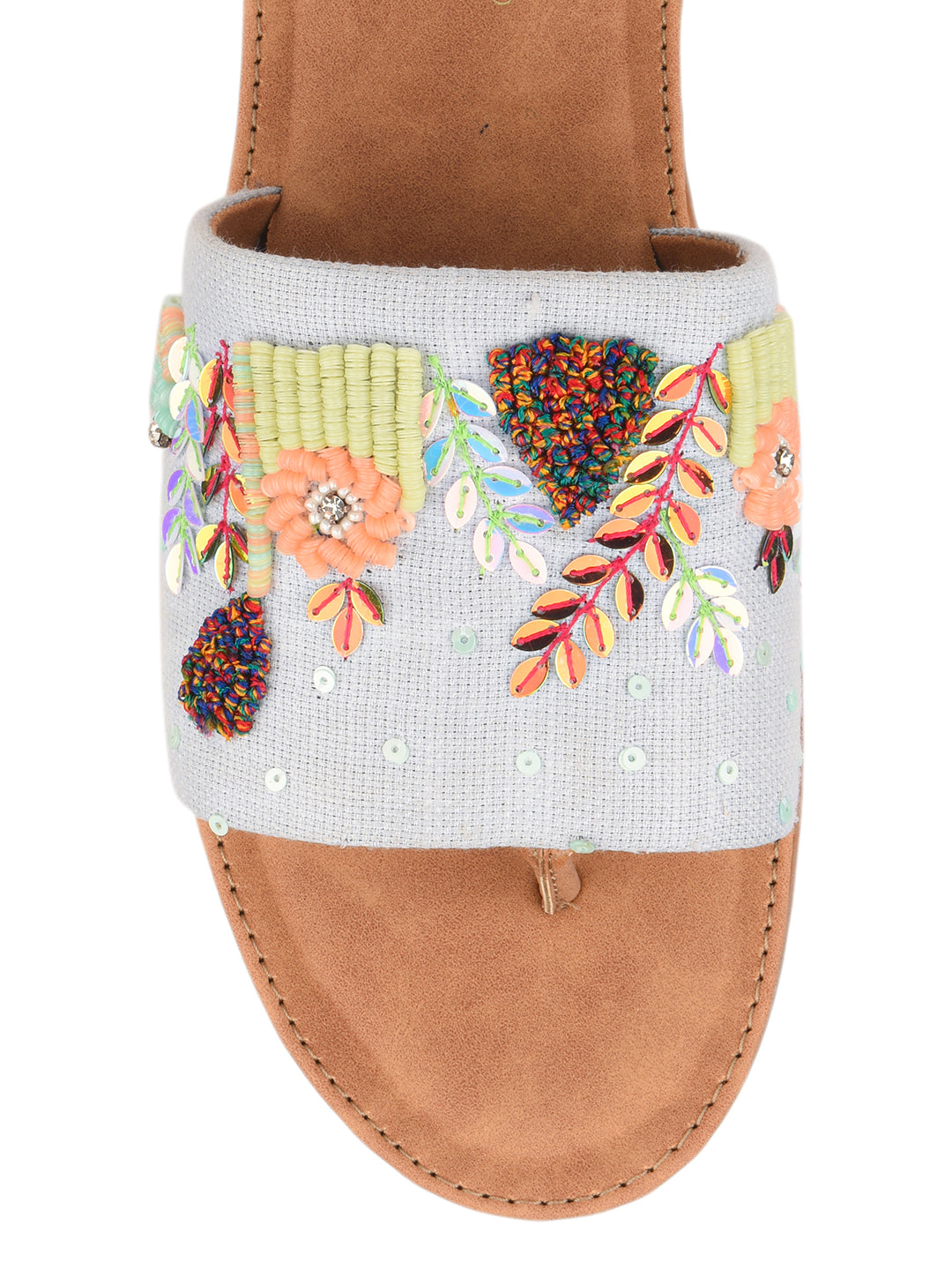 Sky Blue Premium Embroidered Denim Slider for Women
