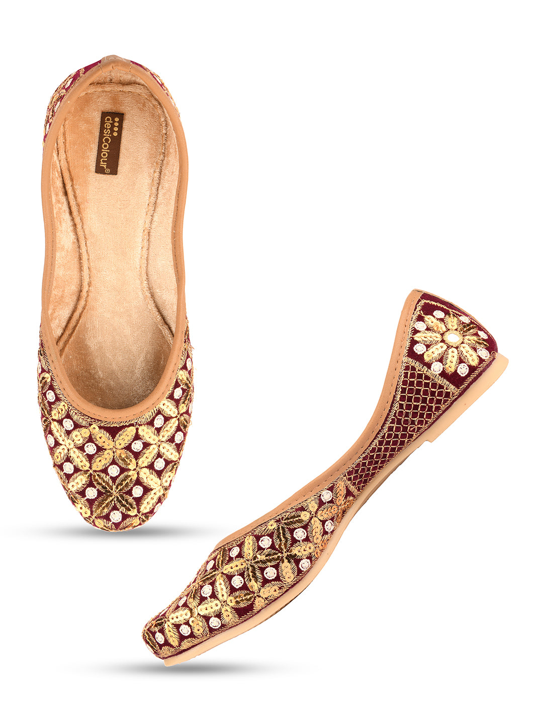DESI COLOUR Women Maroon Ethnic Punjabi Jutti