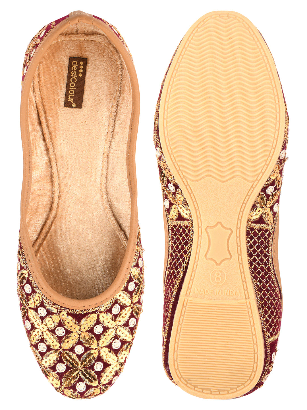 DESI COLOUR Women Maroon Ethnic Punjabi Jutti