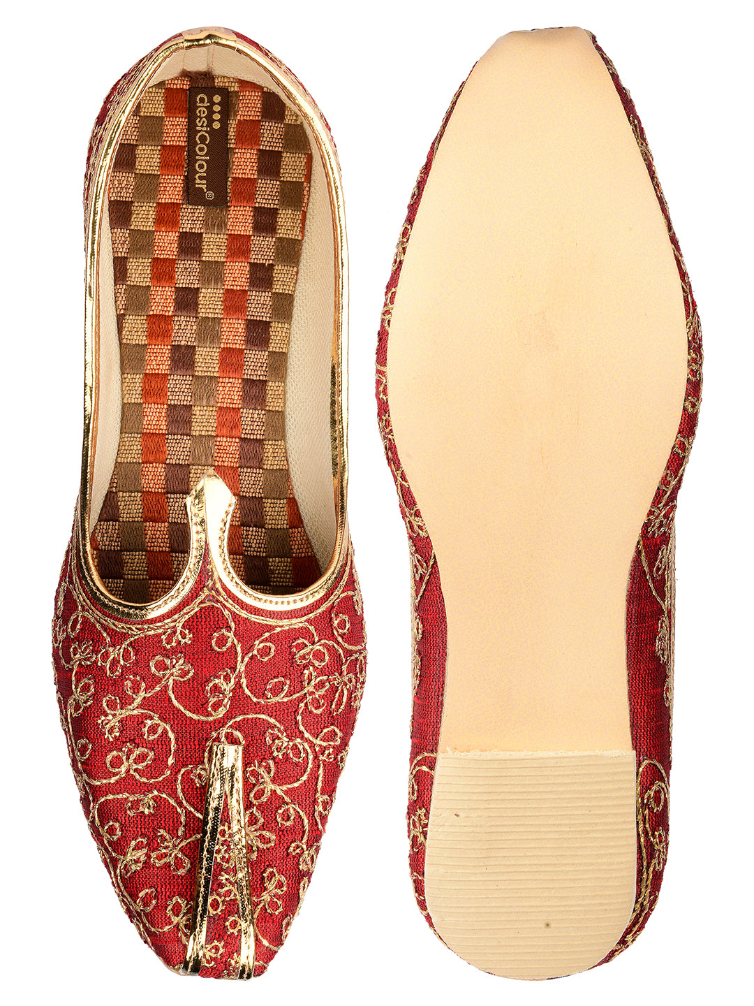 DESI COLOUR Mens Maroon Ethnic Footwear/Punjabi Jutti