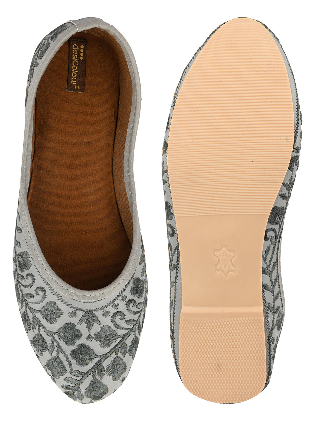 DESI COLOUR Women Grey Ethnic Punjabi Jutti