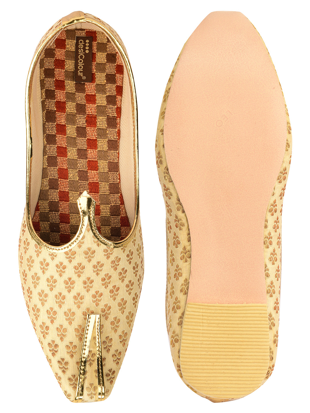 DESI COLOUR Mens Gold Ethnic Footwear/Punjabi Jutti