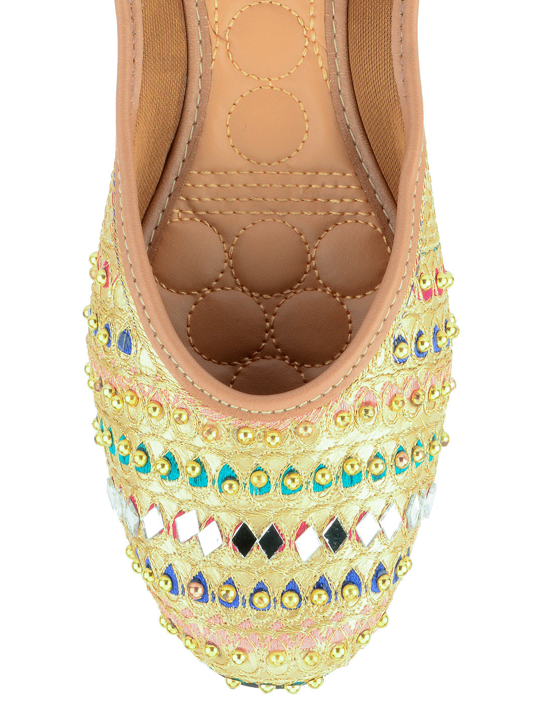 DESI COLOUR Women Gold Embellished Ethnic Comfy Punjabi Jutti