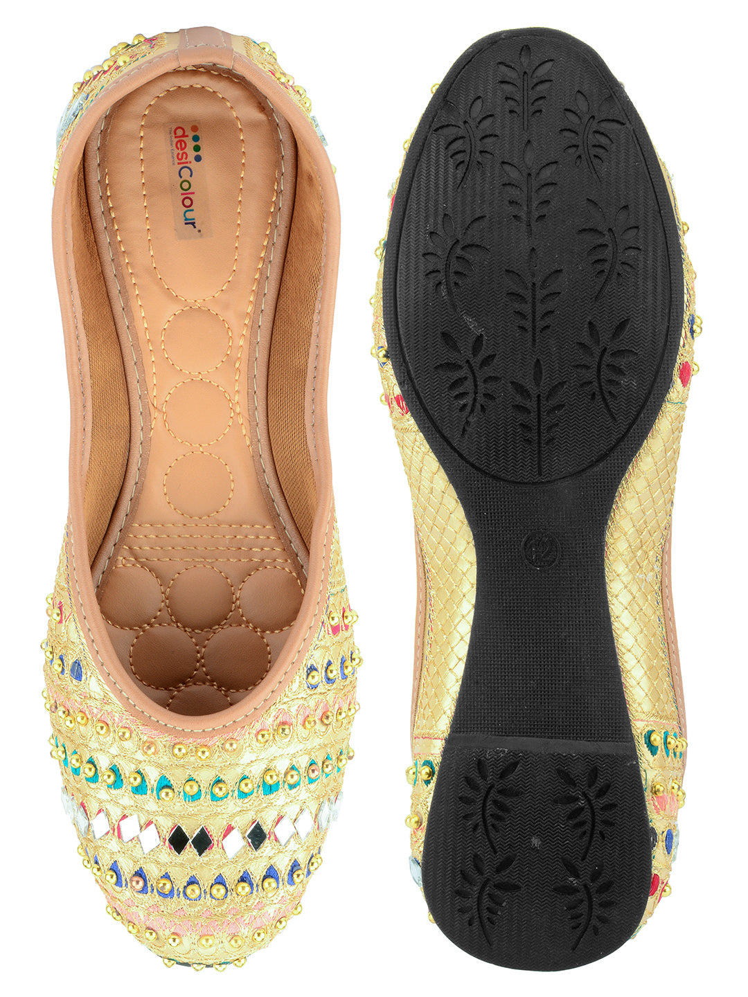 DESI COLOUR Women Gold Embellished Ethnic Comfy Punjabi Jutti