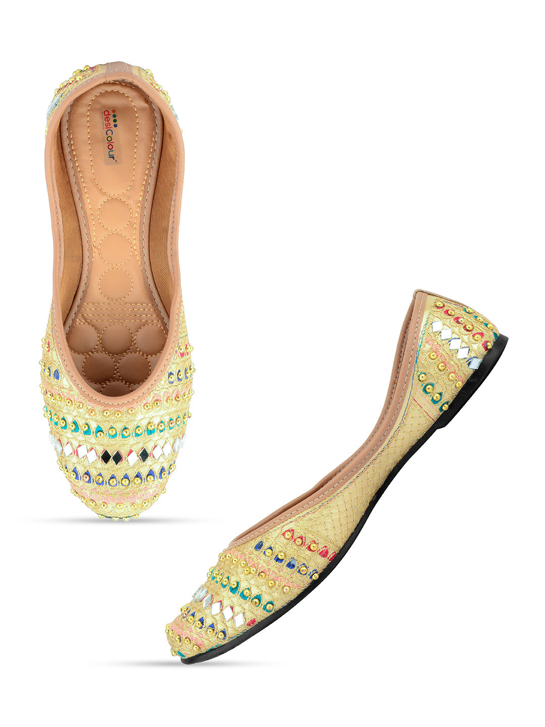 DESI COLOUR Women Gold Embellished Ethnic Comfy Punjabi Jutti