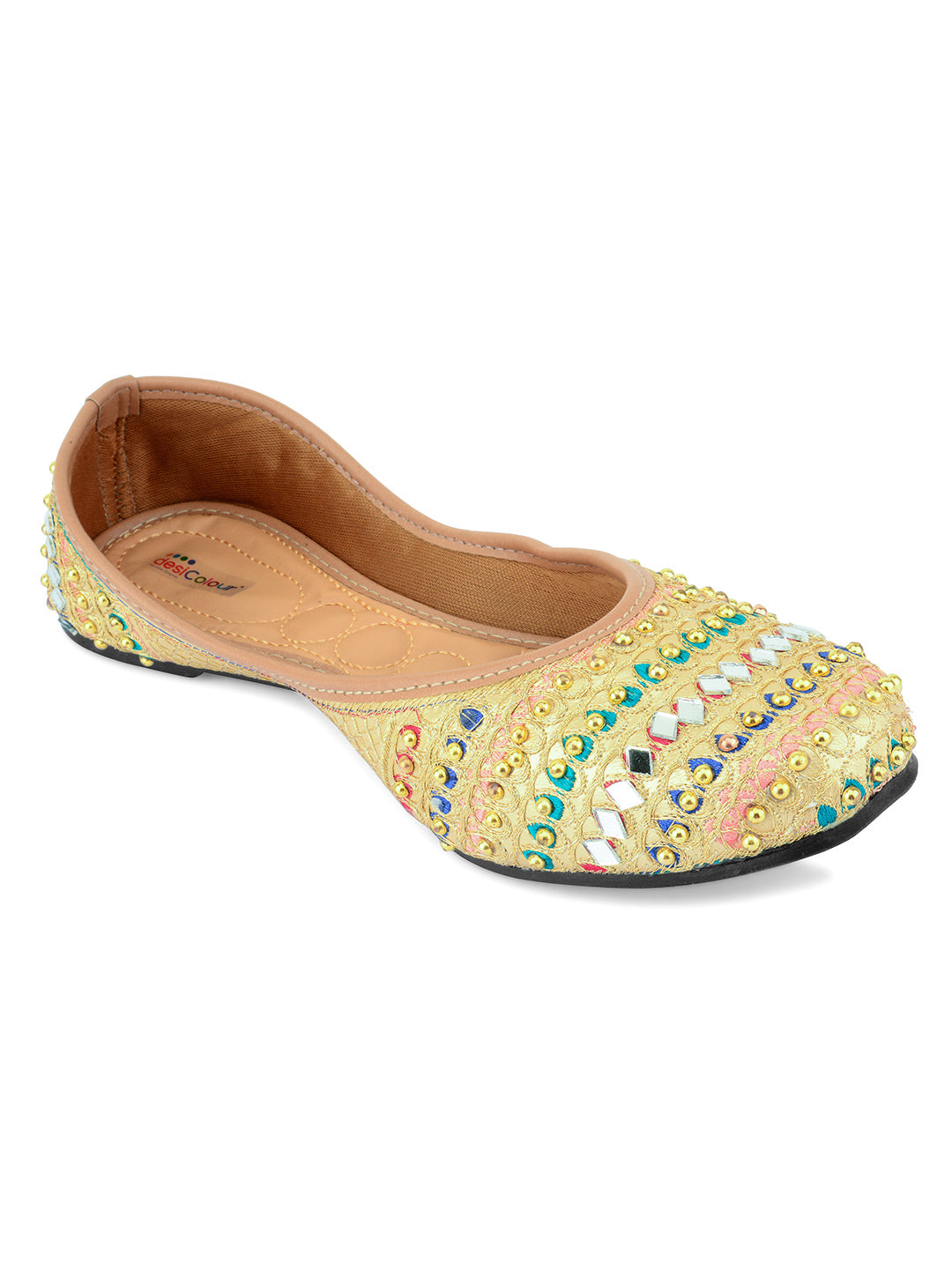 DESI COLOUR Women Gold Embellished Ethnic Comfy Punjabi Jutti