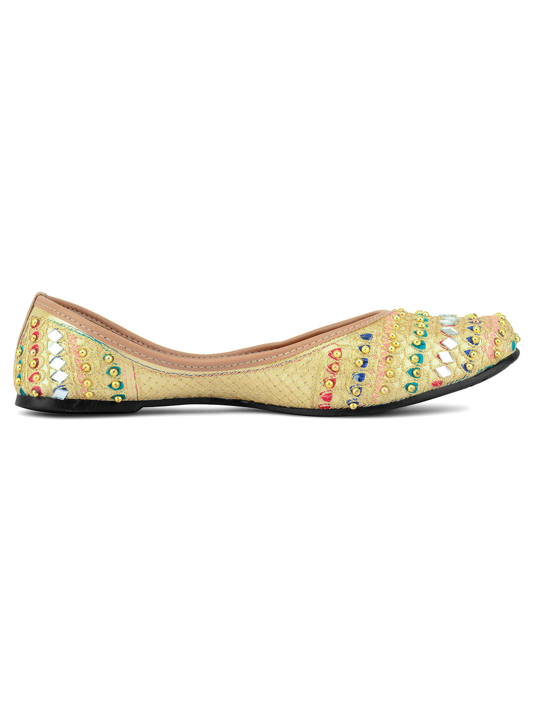 DESI COLOUR Women Gold Embellished Ethnic Comfy Punjabi Jutti
