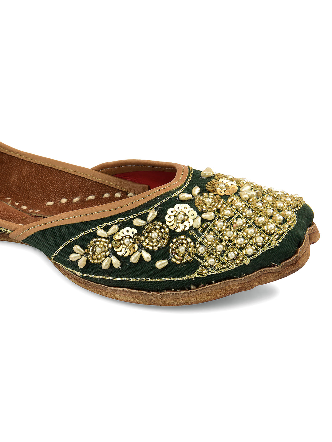 DESI COLOUR Women Green Ethnic Punjabi Jutti