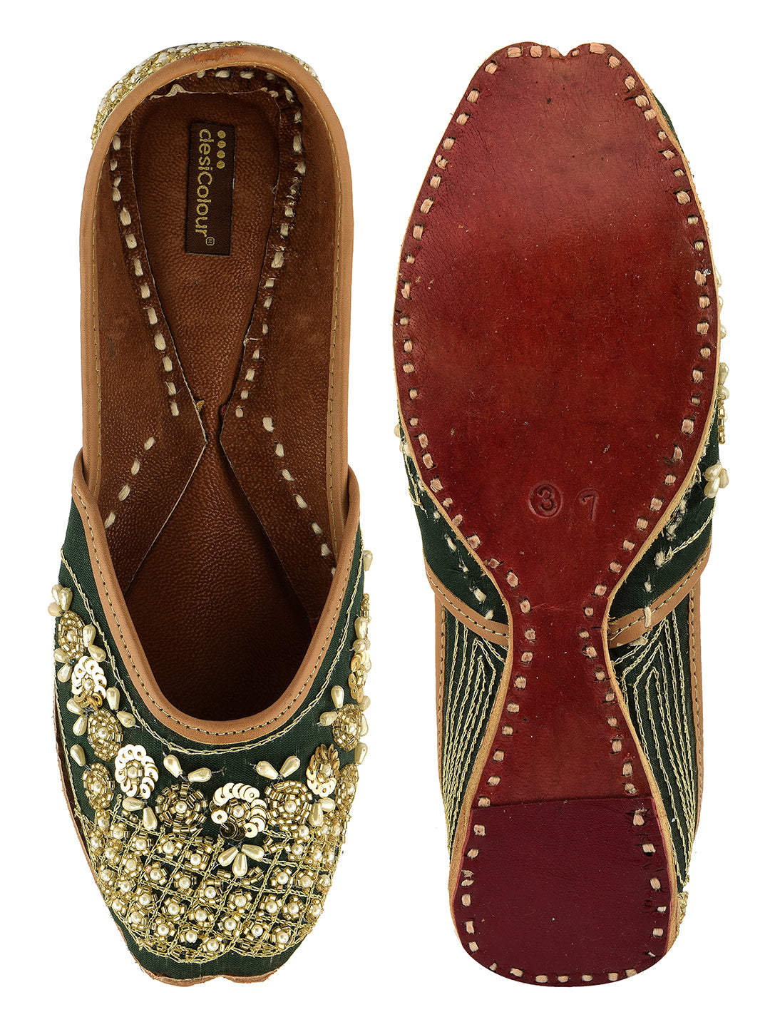DESI COLOUR Women Green Ethnic Punjabi Jutti