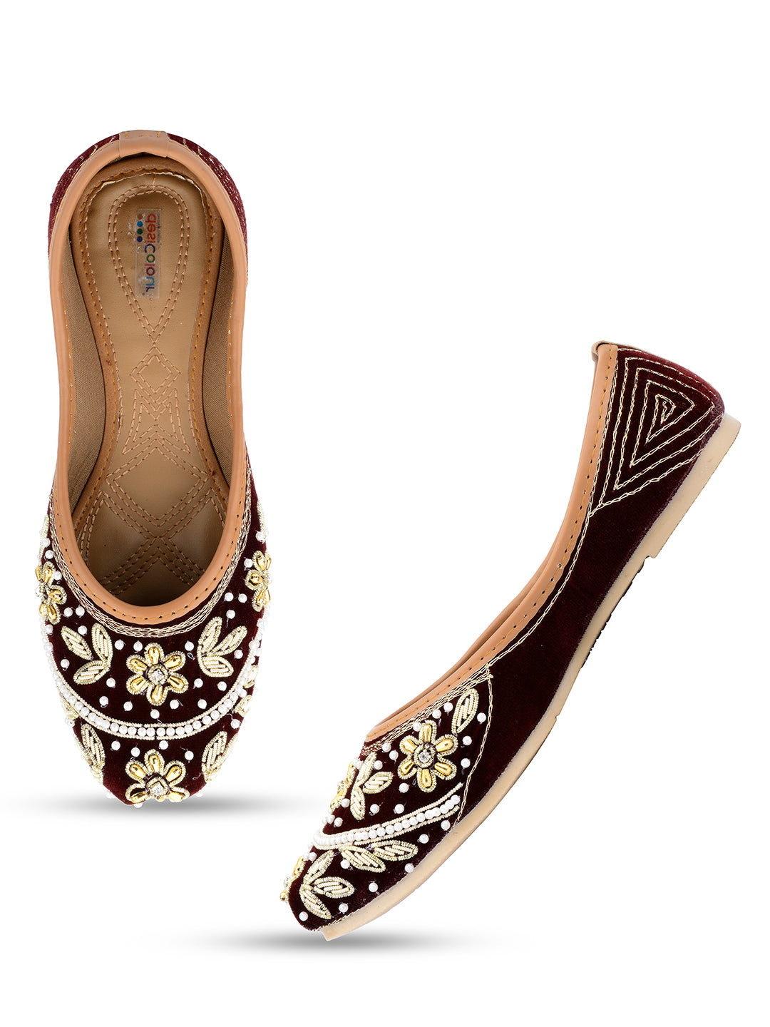 Women Maroon Ethnic Punjabi Jutti – Desi Colour