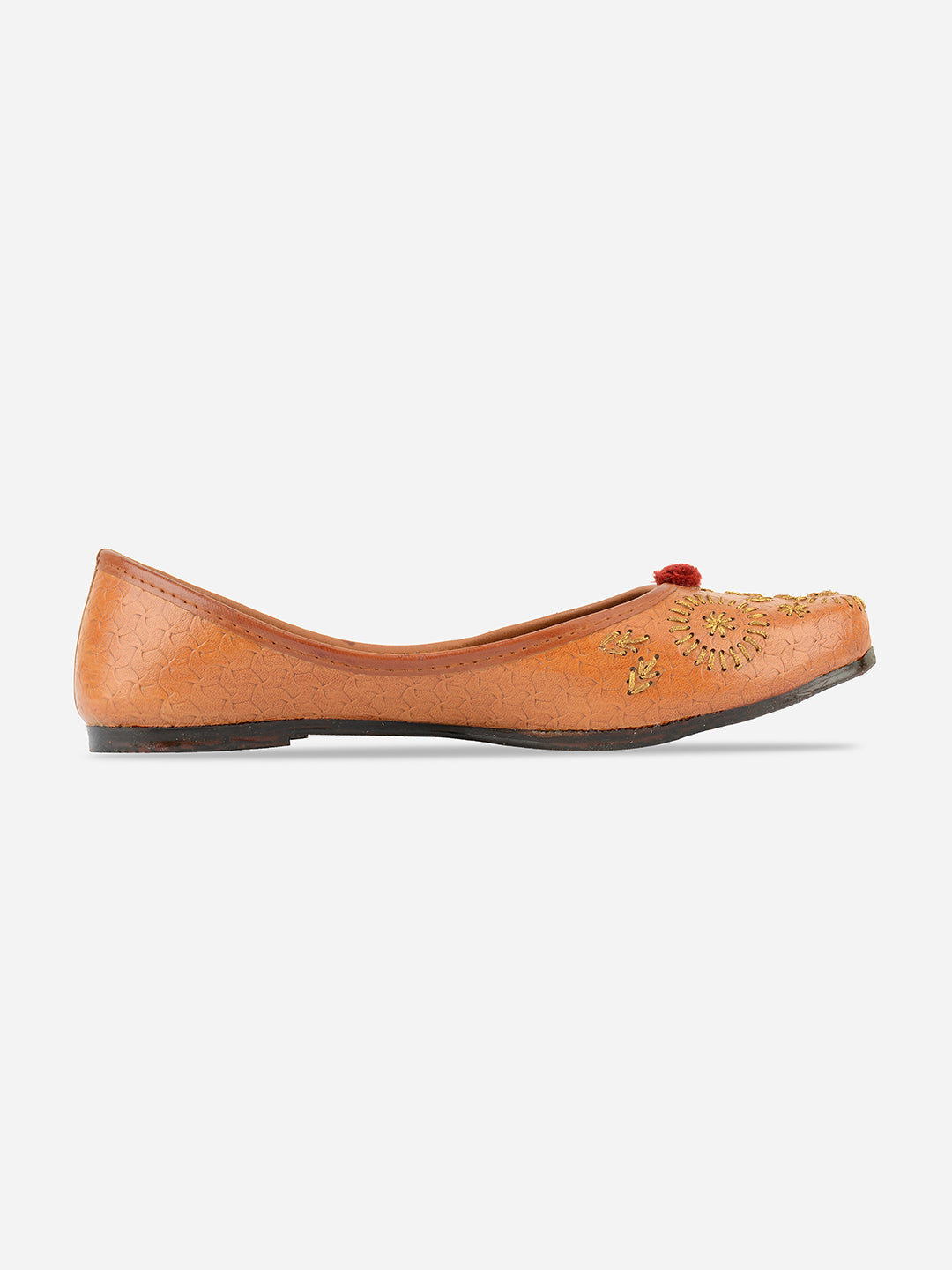 DESI COLOUR Women Brown Embellished Leather Ethnic Ballerinas