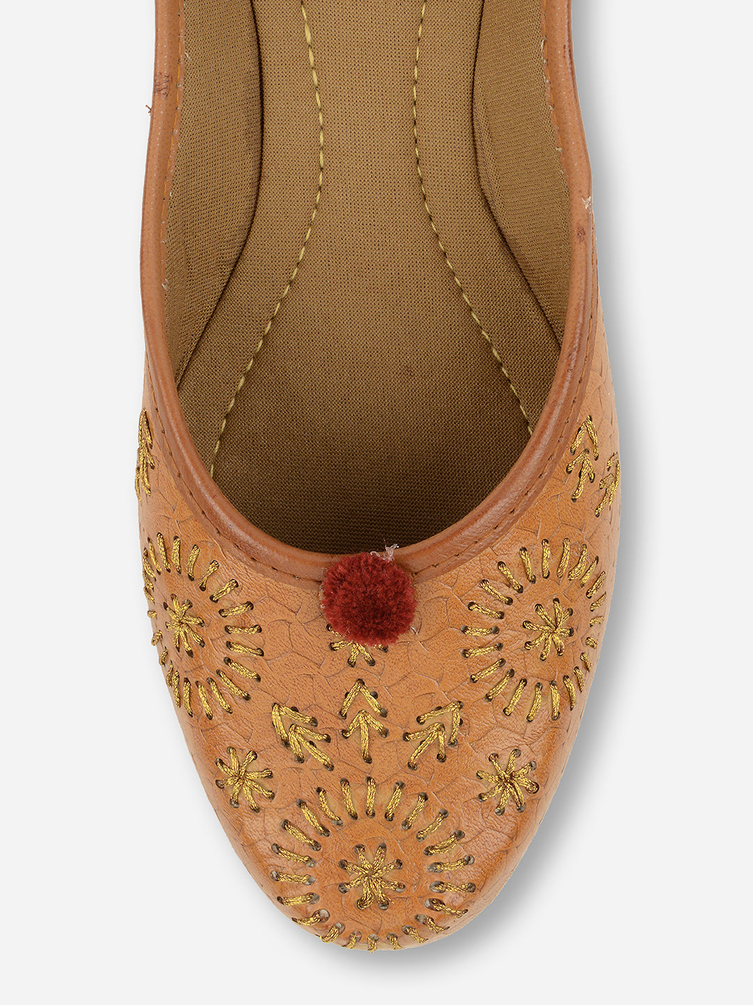 DESI COLOUR Women Brown Embellished Leather Ethnic Ballerinas