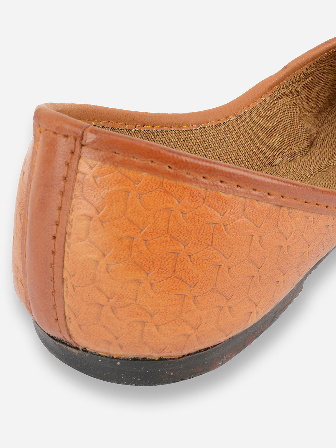 DESI COLOUR Women Brown Embellished Leather Ethnic Ballerinas