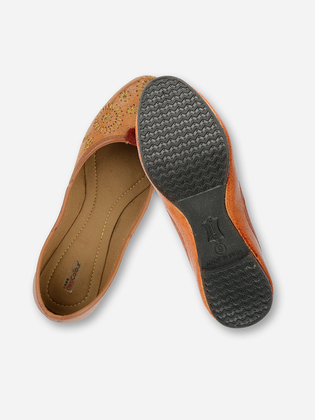 DESI COLOUR Women Brown Embellished Leather Ethnic Ballerinas