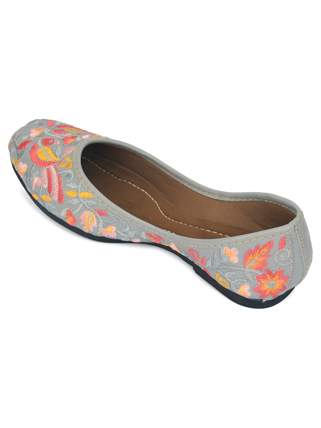 DESI COLOUR Women Grey Embellished Leather Ethnic Ballerinas Flats