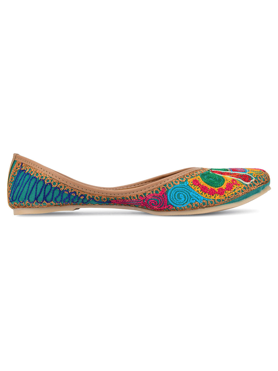 DESI COLOUR Women Multicoloured Embellished Ethnic Mojaris Flats