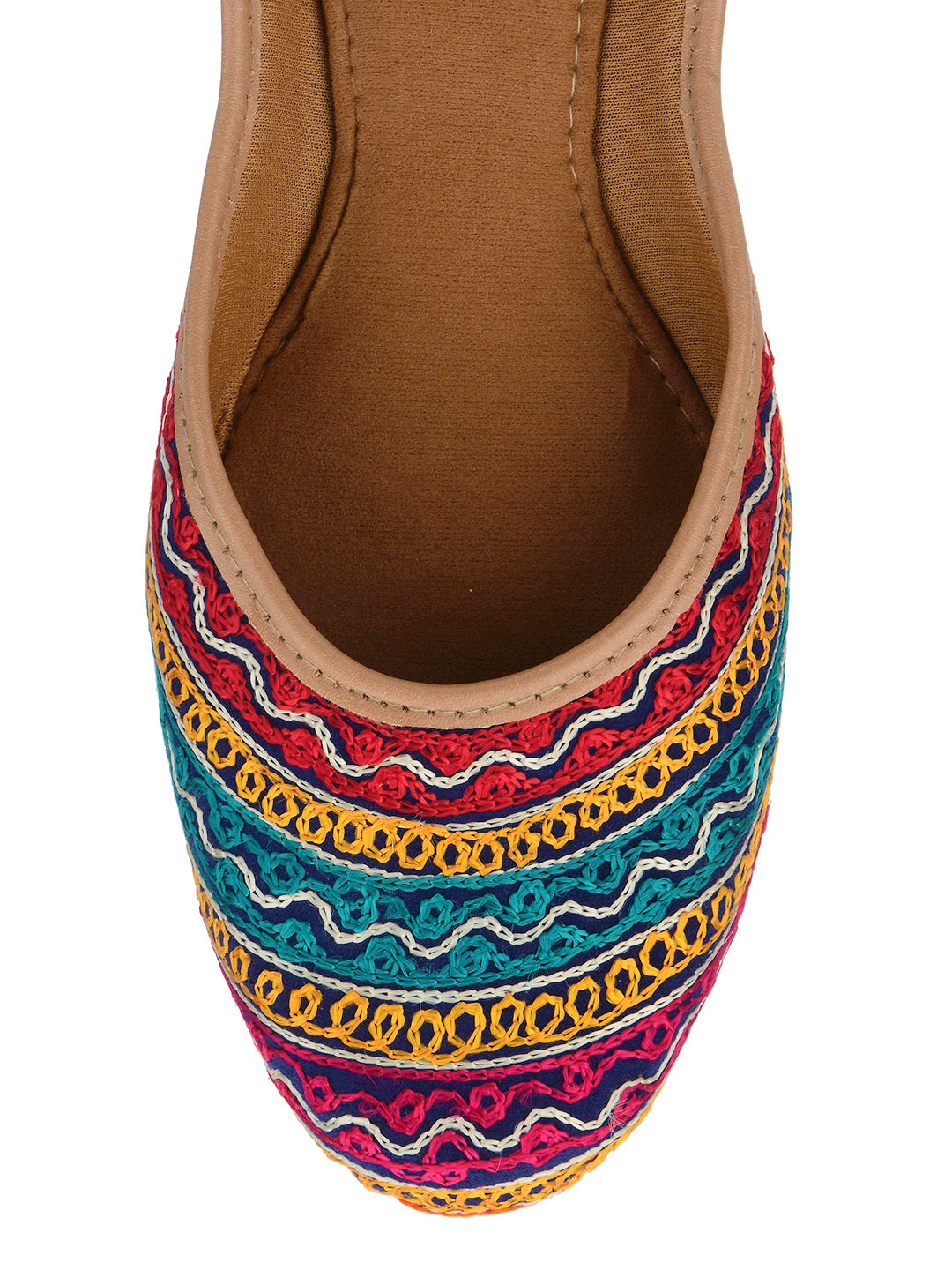 DESI COLOUR Women Pink Embellished Ethnic Mojaris with Embroidered Flats
