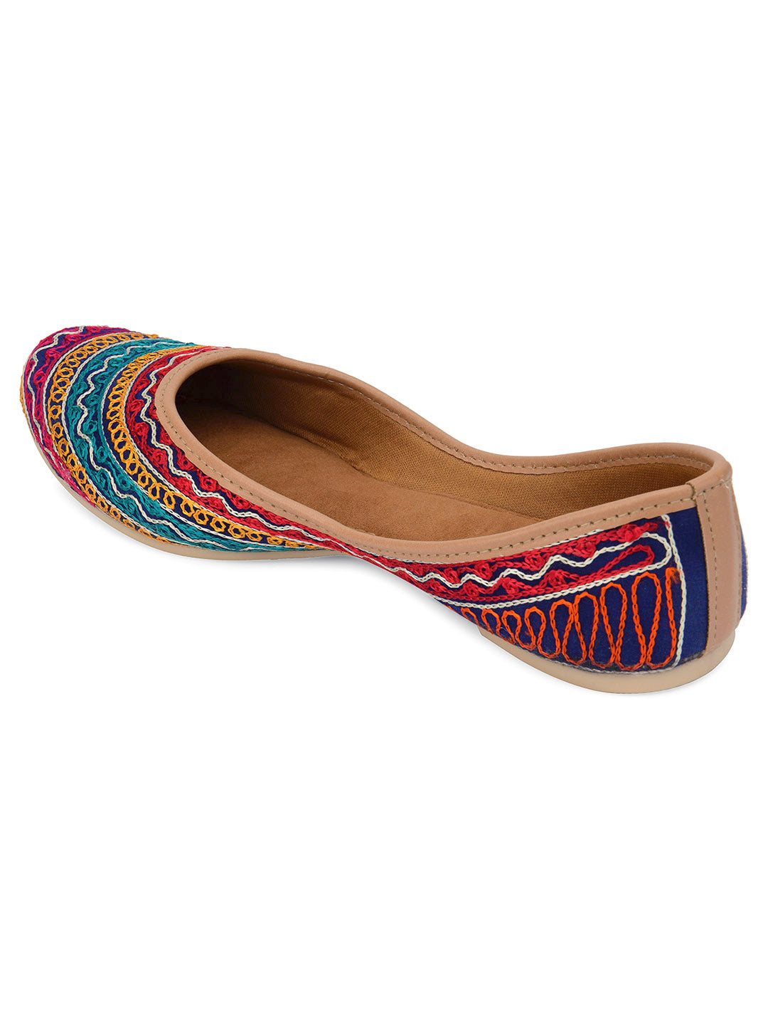 DESI COLOUR Women Pink Embellished Ethnic Mojaris with Embroidered Flats