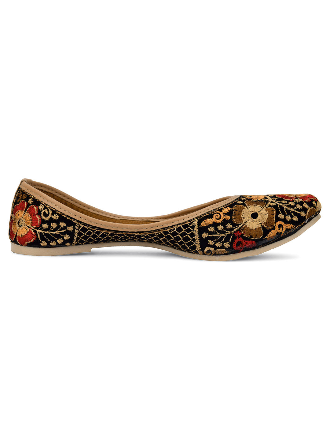 DESI COLOUR Women Black Beige Ethnic Mojaris Flats