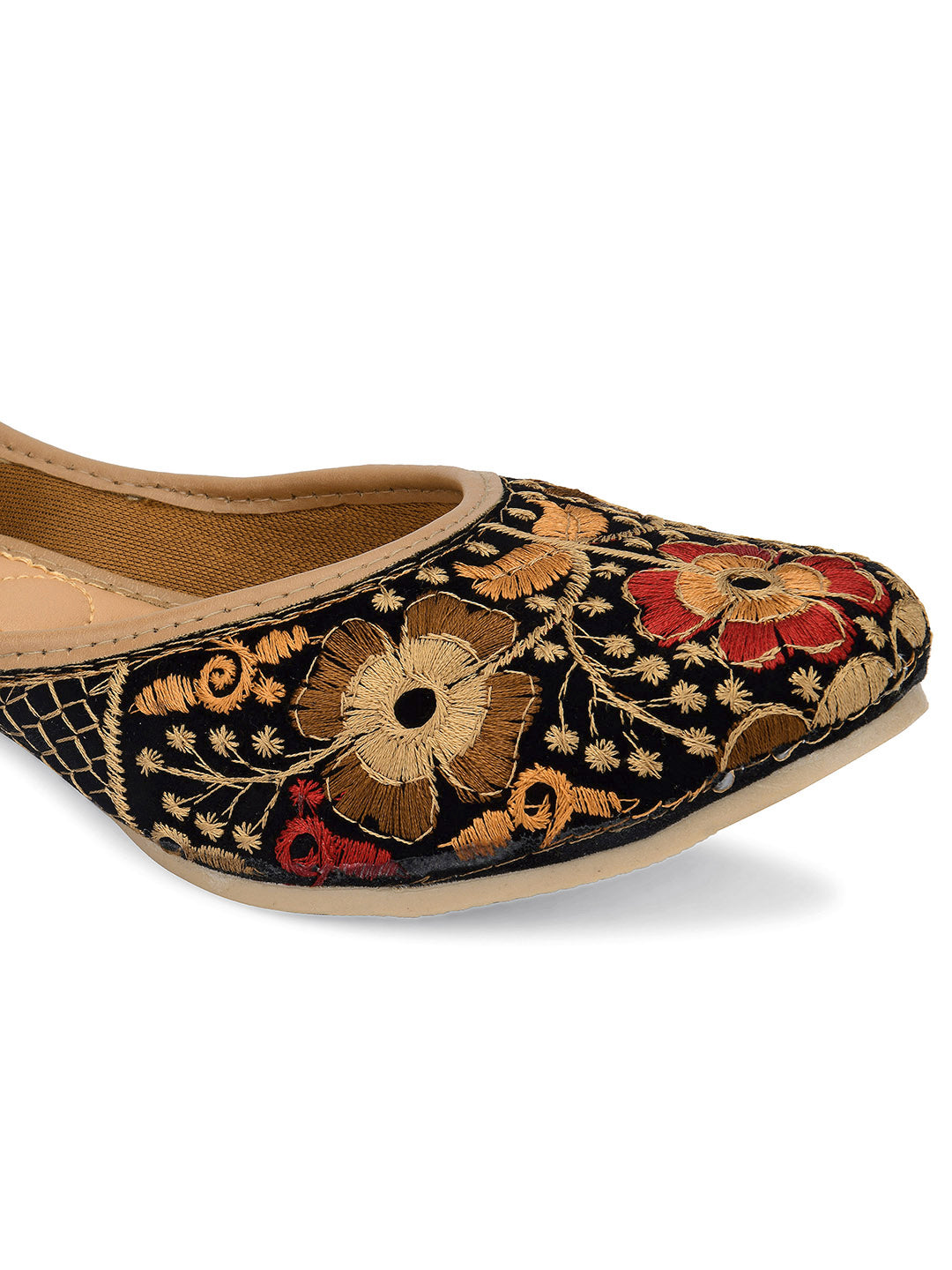 DESI COLOUR Women Black Beige Ethnic Mojaris Flats
