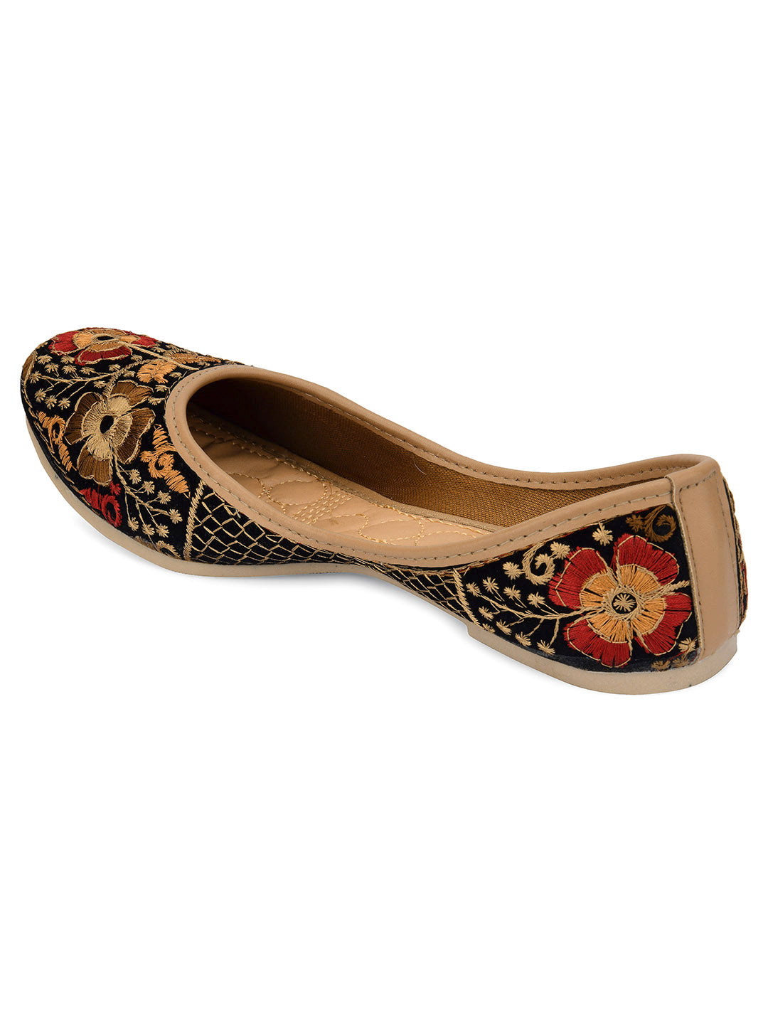 DESI COLOUR Women Black Beige Ethnic Mojaris Flats