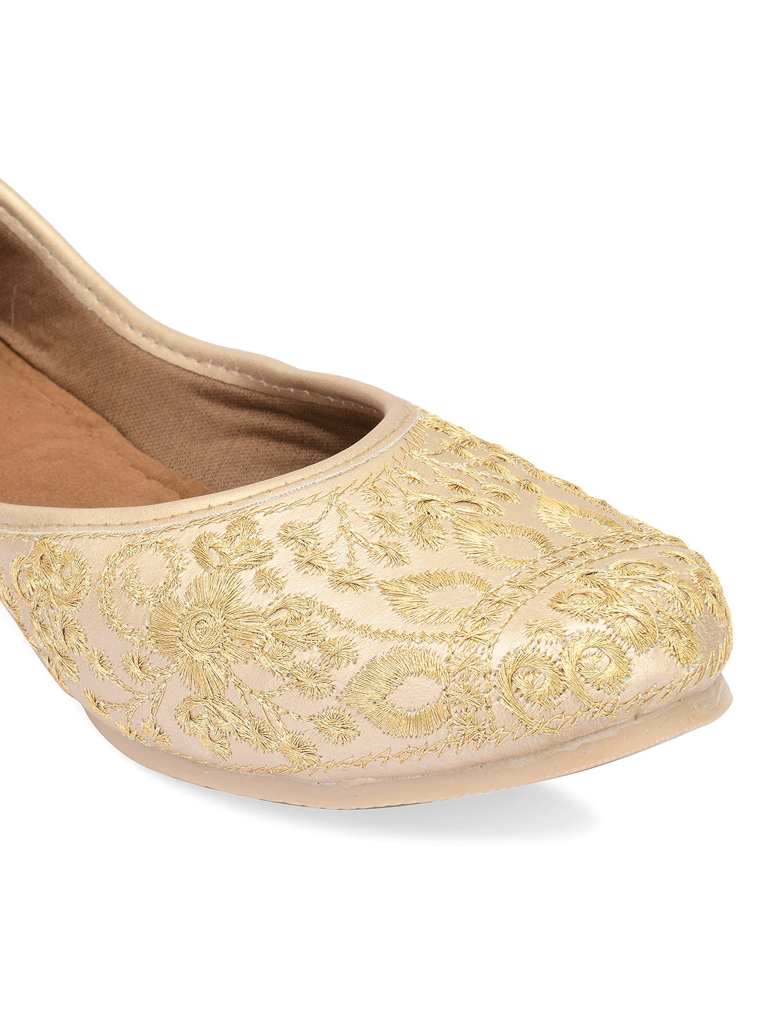 DESI COLOUR Women Gold-Toned Ethnic Mojaris Flats