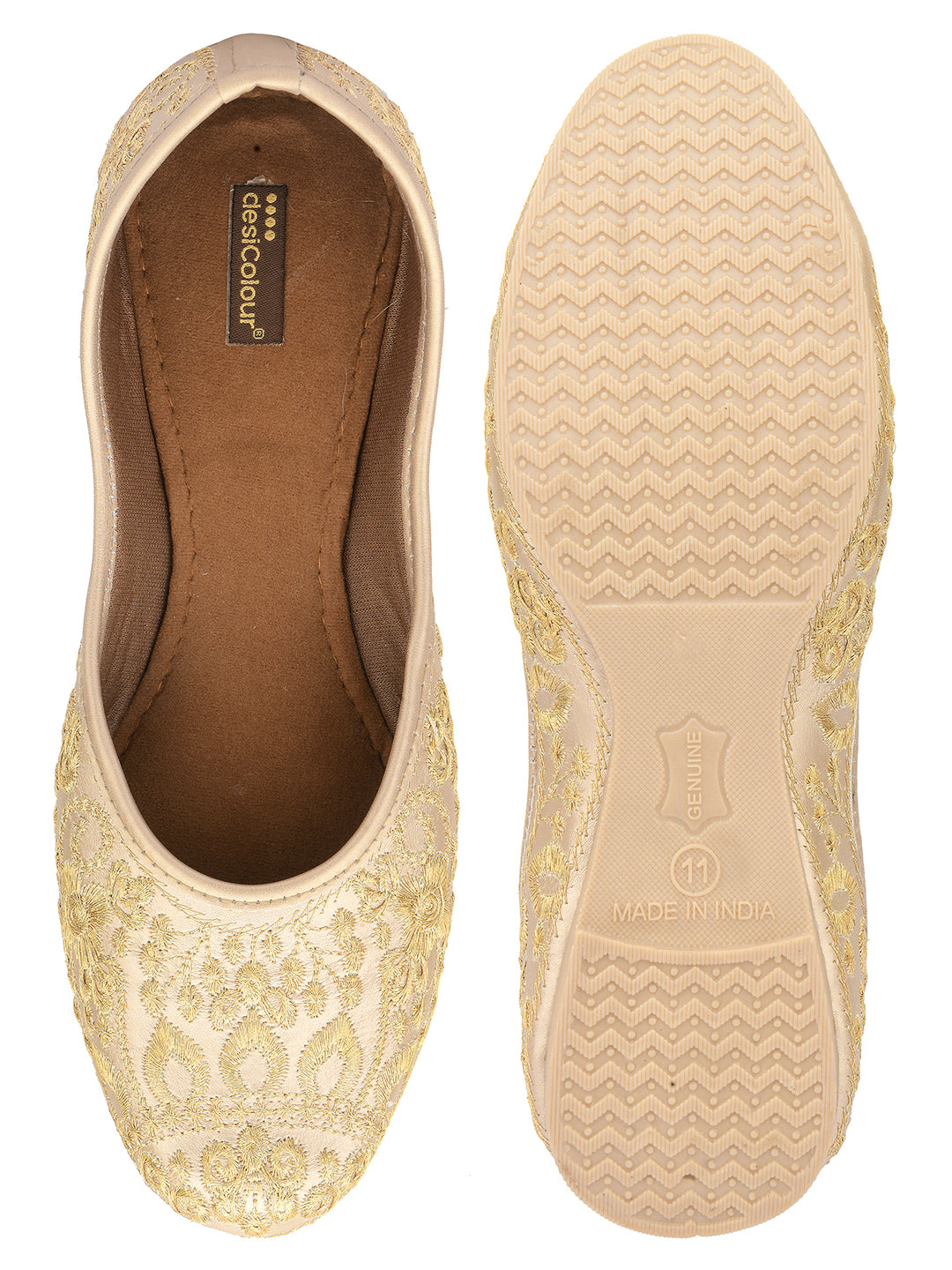 DESI COLOUR Women Gold-Toned Ethnic Mojaris Flats