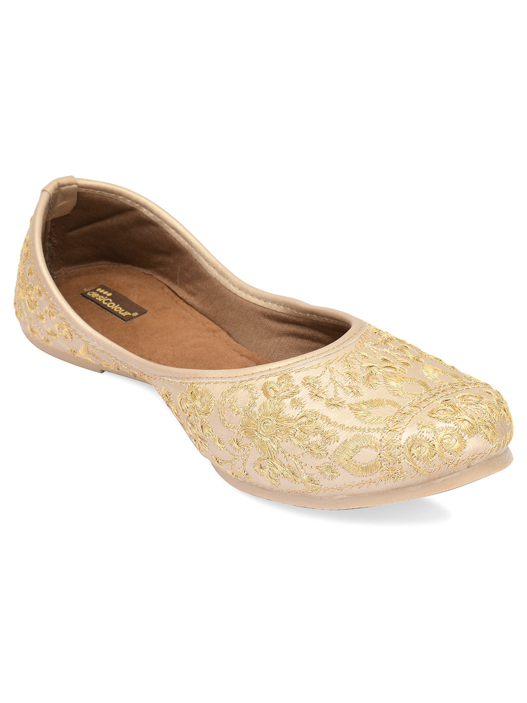 DESI COLOUR Women Gold-Toned Ethnic Mojaris Flats