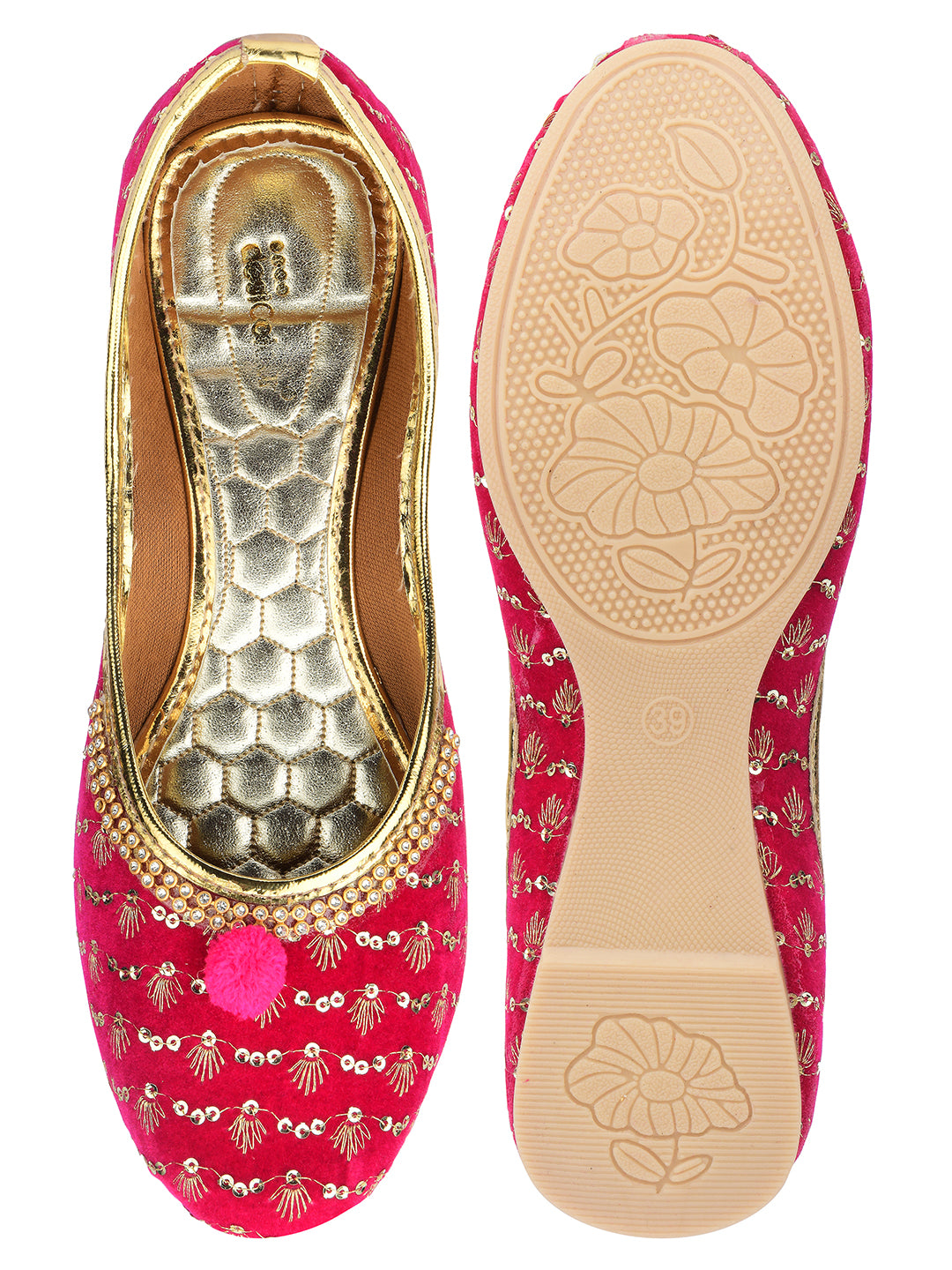 DESI COLOUR Women Pink Printed Ethnic Ballerinas Flats