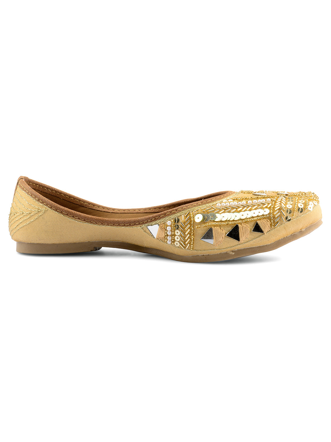 DESI COLOUR Women Gold-Toned Ethnic Mojaris Flats